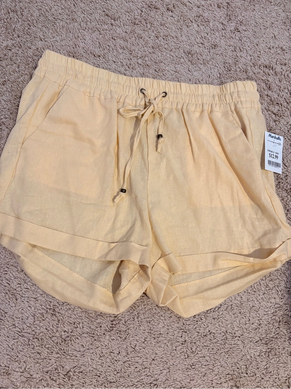 Marshalls Pale Yellow Drawstring Linen-Blend Women's Athletic Shorts